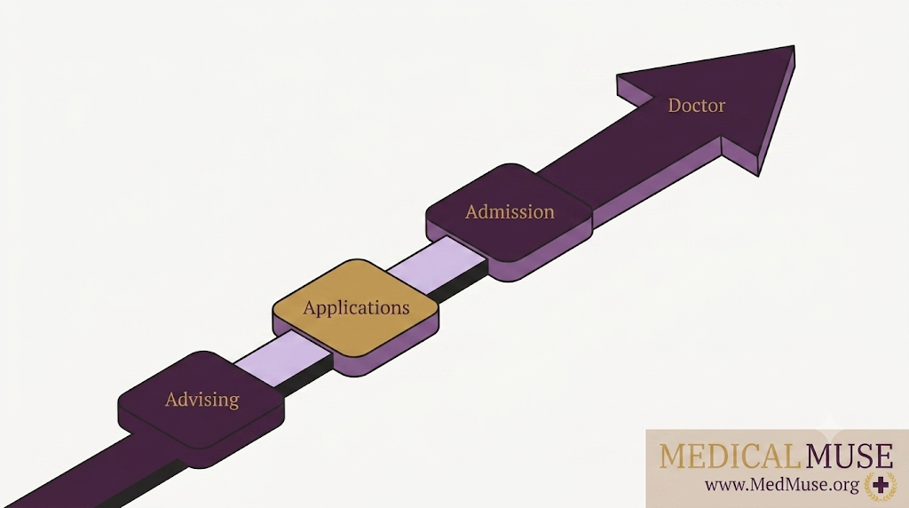 A minimalist vector diagram illustrating the step-by-step logical progression of ethical reasoning in medical admissions.