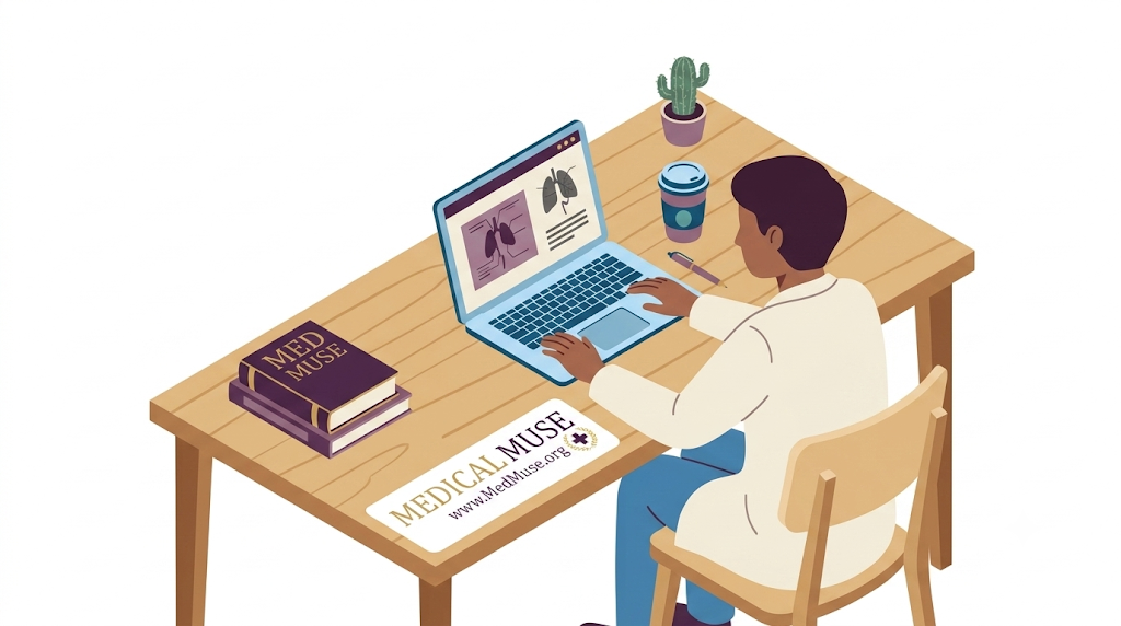 A medical school applicant calmly preparing for an online situational judgment test on a laptop.